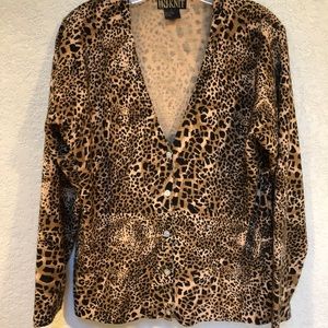 In-Knit animal print  knit cardigan sweater Sz L